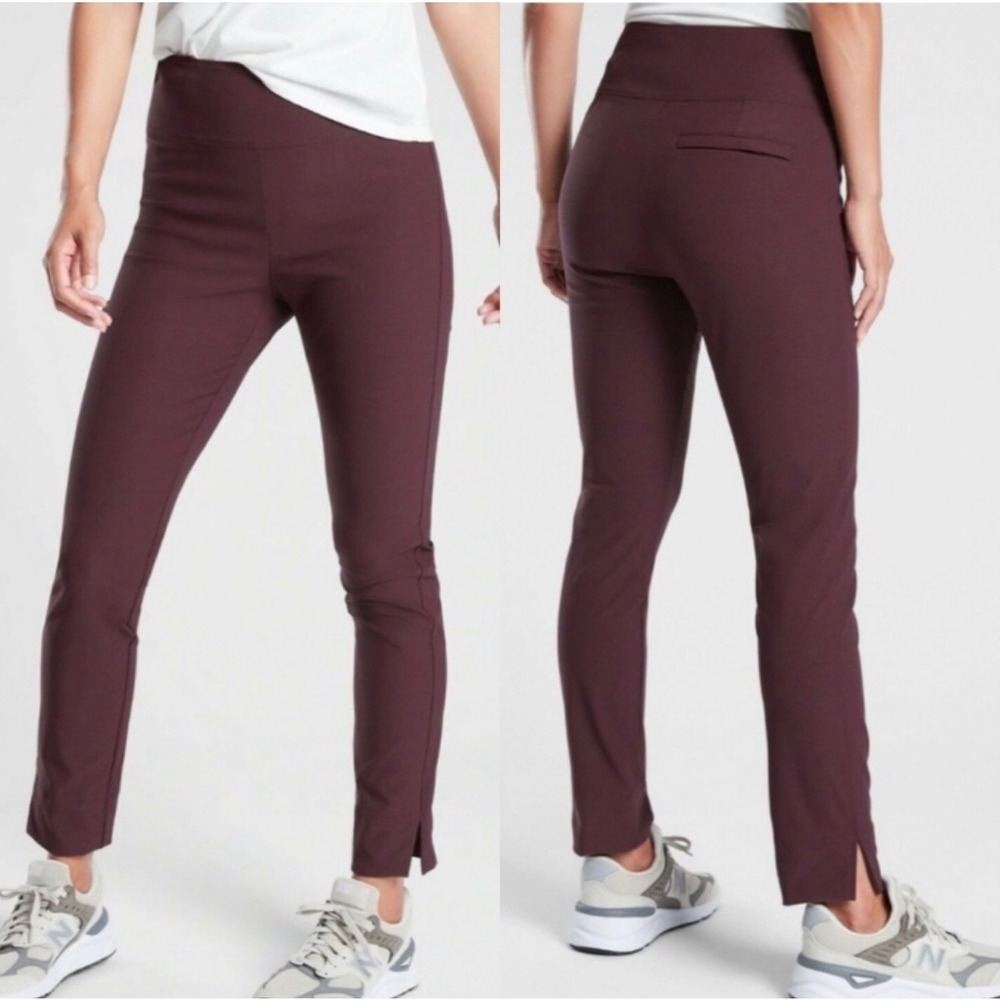 Athleta Wander Slim Ankle Pant Womens 8 Burgundy Excellent Side Zip Stretch